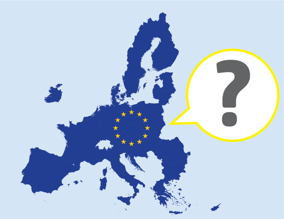 Map of the EU with stars and question mark