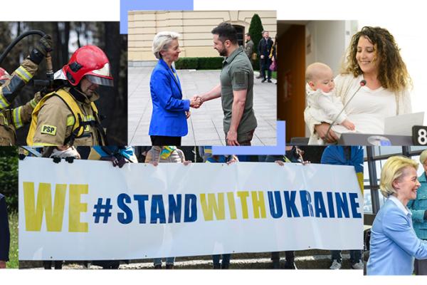 A collage of 8 photos representing key EU priorities and events that marked 2022
